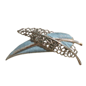 Fashion brooch silver tone & light blue leaf Women’s costume jewelry